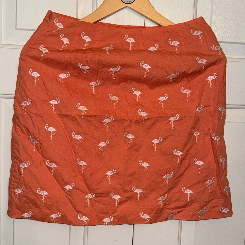 Talbots Petites Coral Flamingo Embroidered Skirt‎ Womens Size 6 A Line